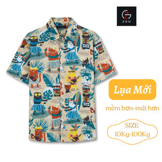 Áo đi biển nhóm gia đình Thái Khang loại áo ngắn tay vải lụa mềm mặc thoải họa tiết Hawaii A3D13
