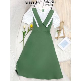 Đầm công sở Nhật Vy cổ tròn viền bèo dáng xoè chất lụa phù hợp dạo phố dự tiệc thanh lịch - D3007