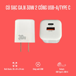 Bộ sạc nhanh, Củ sạc Ga.N 30W 2 cổng USB-A/Type C Và Cap Sạc Nhanh