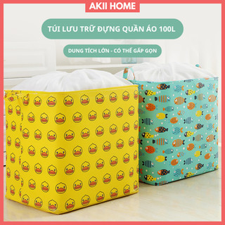 Túi vải đựng quần áo cỡ lớn 100L, miệng túi dây rút, vải không dệt, gấp gọn tiện lợi TD03