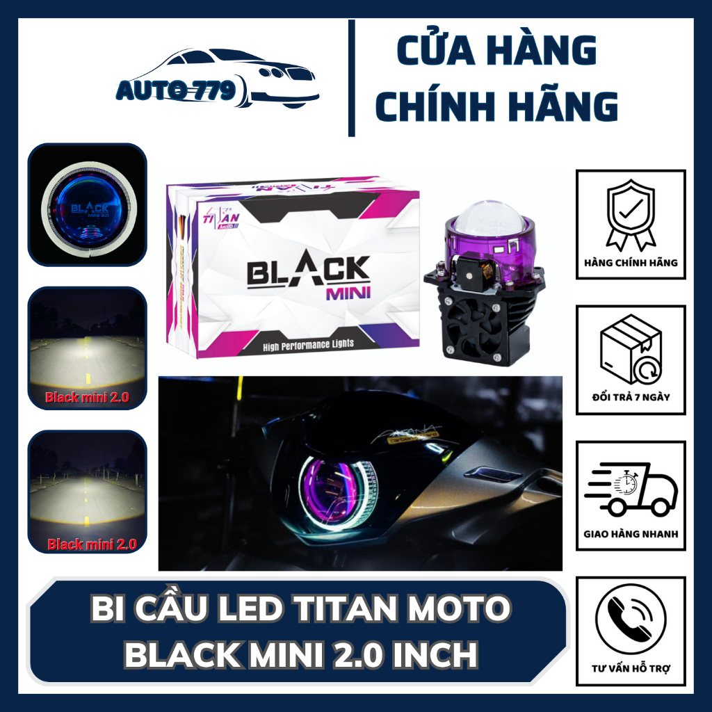 BI CẦU LED TITAN MOTO BLACK MINI 2.0 INCH New 2023 Siêu Sáng ( 45w/ 1 BI )  Lắp Cho Ôtô và Xe Máy - Bảo Hành 24 Tháng