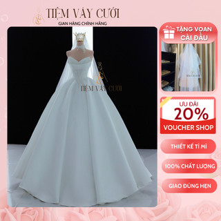 Váy cưới cô dâu 💖tặng voan cài đầu💖 đầm cưới tiệc cúp ngực, vải phi nhật, tay ngang , váy tvc200
