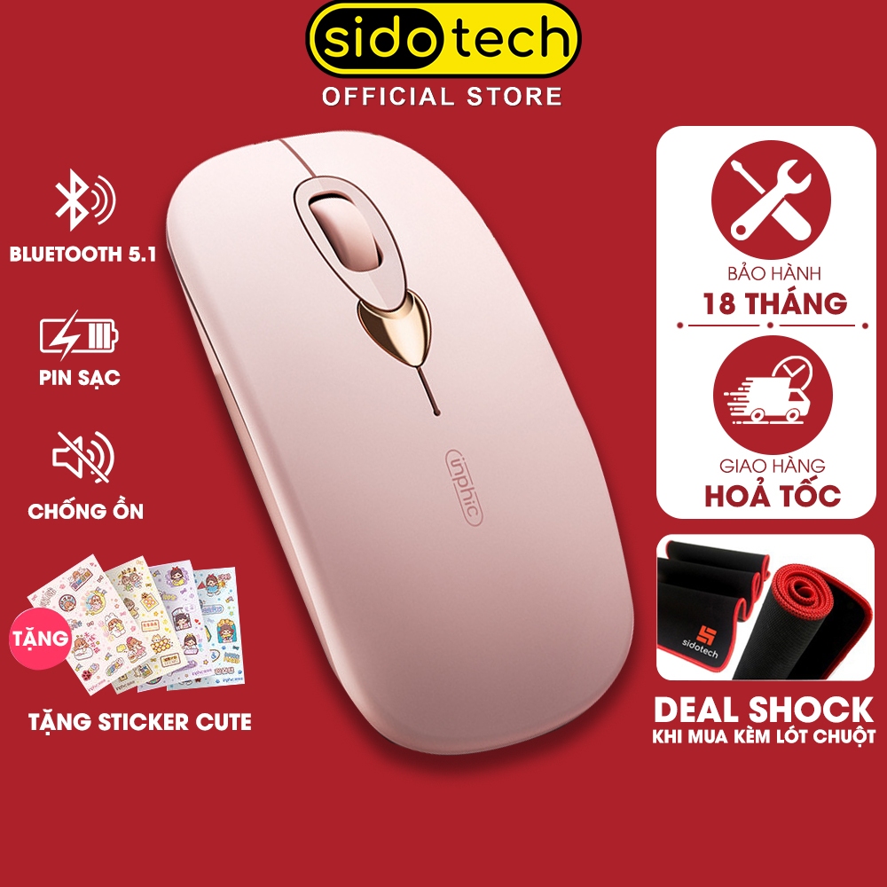 Chuột bluetooth không dây SIDOTECH Q8 hồng cute silent chống ồn pin sạc BT5.1 có chỉnh DPI cho laptop ipad táo macbook | BigBuy360 - bigbuy360.vn