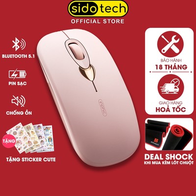 Chuột bluetooth không dây SIDOTECH Q8 hồng cute silent chống ồn pin sạc BT5.1 có chỉnh DPI cho laptop ipad táo macbook