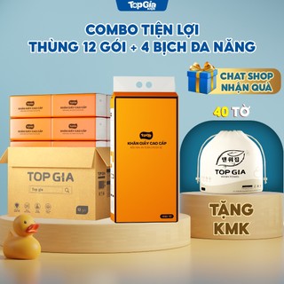 Khăn giấy đa năng TopGiaKids 4 lớp siêu dai, giấy cam an toàn sử dụng cho mẹ và bé