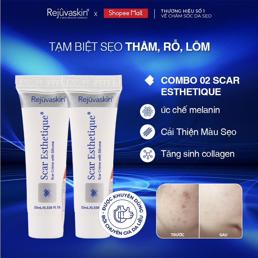 Combo kem xóa Sẹo Thâm, lấp đầy Sẹo Rỗ, Sẹo Lõm Rejuvaskin Scar Esthetique 10ml/tuyp