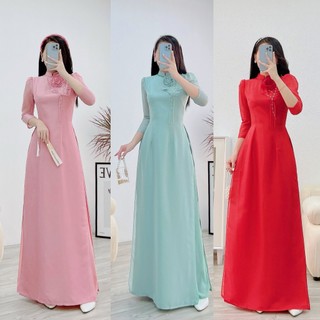 Áo dài cách tân, áo dài tơ óng 4 tà áo dài thiết kế tay bồng 3 màu kèm quần Áo dài Quỳnh Nguyễn