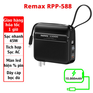 Remax RPP 588 - Sạc dự phòng 45W RPP-588 dung lượng 15000mAh - Củ sạc kiêm sạc dự phòng Sạc cả máy tính bảng và Laptop