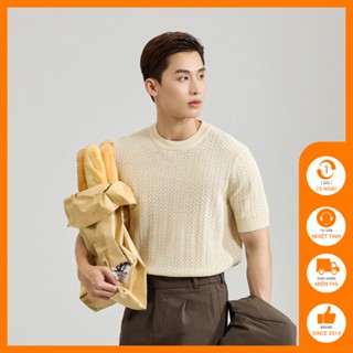 Áo thun dệt kim nam Độc menswear form regular thun thanh lịch cao cấp dệt len tay ngắn vân sọc - AP708