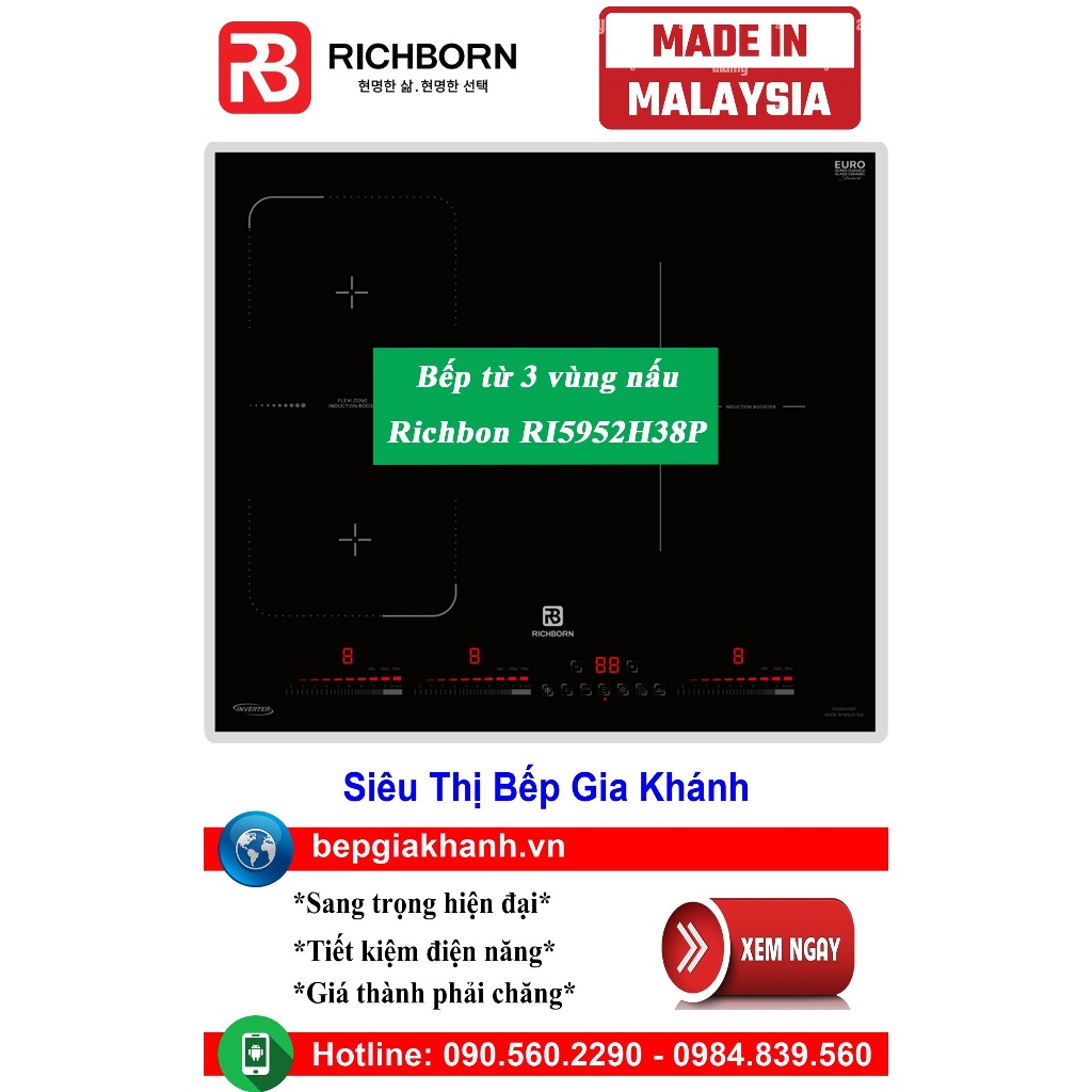 [HCM]Bếp từ 3 vùng nấu Richborn RI5952H38P nhập khẩu Malaysia
