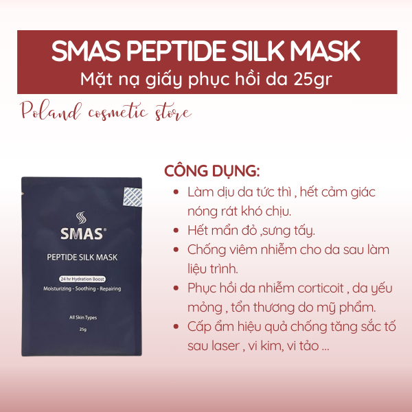Mặt nạ SMAS Peptide Silk Mask 24H Hydration Boost mặt nạ dưỡng ẩm, phục hồi, tái tạo da 1 miếng 25gr