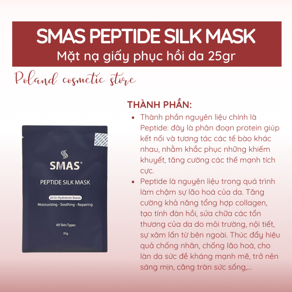 Mặt nạ SMAS Peptide Silk Mask 24H Hydration Boost mặt nạ dưỡng ẩm, phục hồi, tái tạo da 1 miếng 25gr