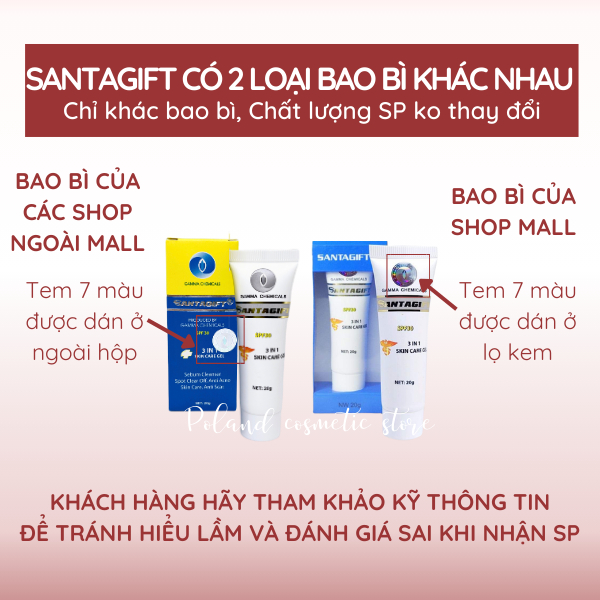 Kem mụn Santagift SPF30 Gel chấm mụn giảm mụn giảm thâm ức chế sắc tố dưỡng da chống nắng tuýp 20gr