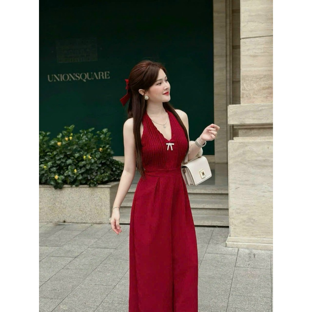 *Sét jum thời trang nữ mặc đi chơi chất liệu tuyết nhung cổ V trễ vai có mút ngực ôm eo quần dài ống