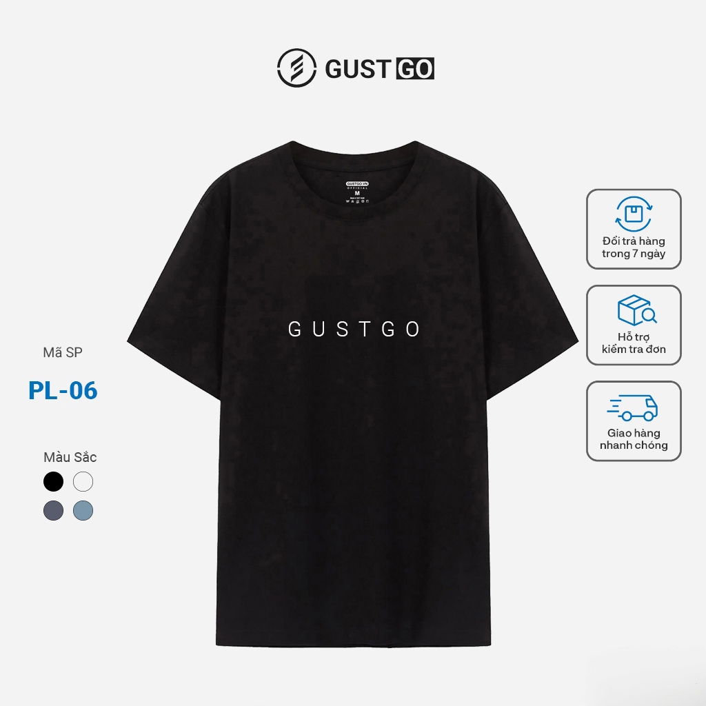 Áo Thun Đen GUSTGO - Thun Lạnh Thoáng mát - thoải mái co giãn 4 chiều - Áo thun thể thao