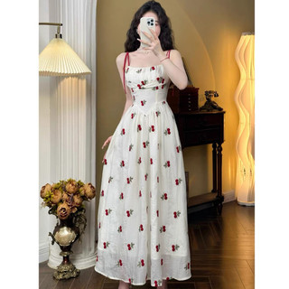 Đầm 2 Dây Cột Nơ Họa Tiết Cherry Phong Cách Tiểu Thư Sang Trọng Tôn Dáng Kèm Áo Khoác (L1-kèm ảnh thật)