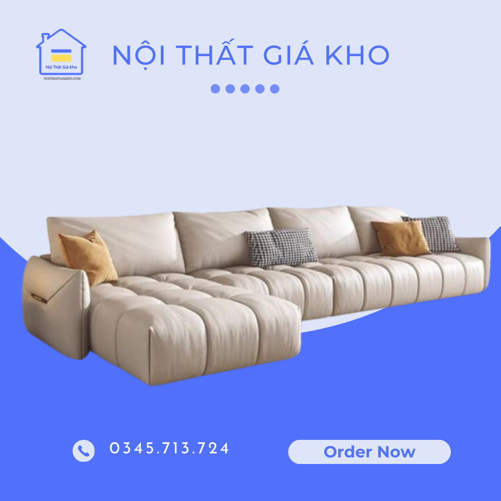 Sofa góc L bọc da hiện đại 3mx1m7