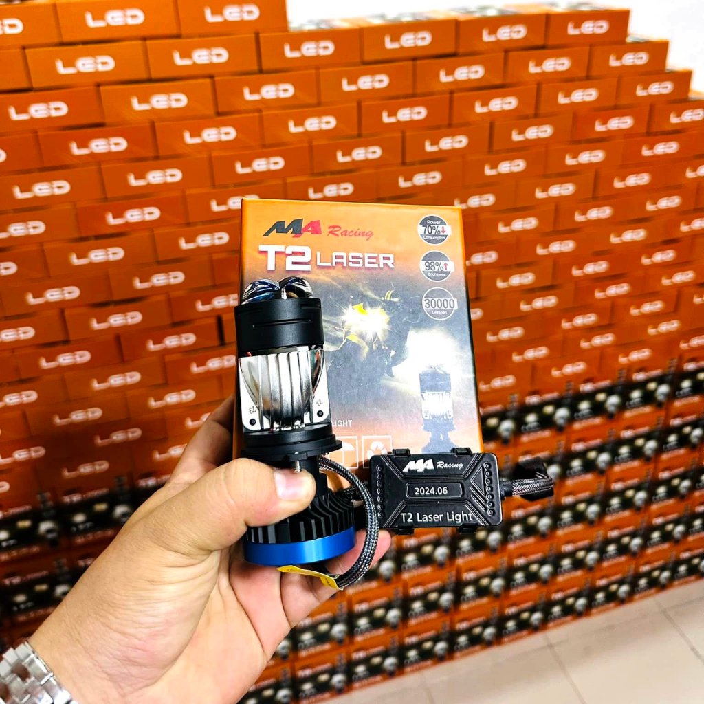 Đèn Pha Bi Cầu Mini T2 Lazer, Đèn Pha Bi Led T2 Lazer MA Racing 2024 75W Nguồn 12V cắt sáng ánh sáng