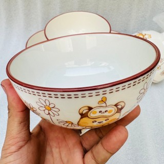 Bộ 6 chén, 10 chén sứ hoạ tiết 4d gấu hoa gl113 đường kính 11,5cm, bát sứ ăn cơm tráng men cao cấp