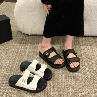  Dép lê nữ miu đế dày quai dán thời trang sandal nữ da mềm đế mềm 