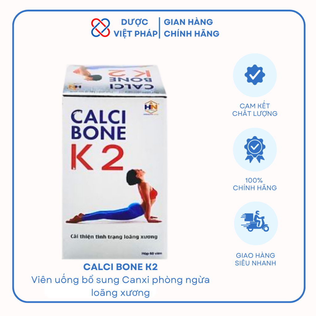 CANXI BONE K2 Viên Uống Bổ Sung Canxi Phòng Ngừa Loãng Xương  Magnesium + Calcium + D3K2 (Hộp 60 viê