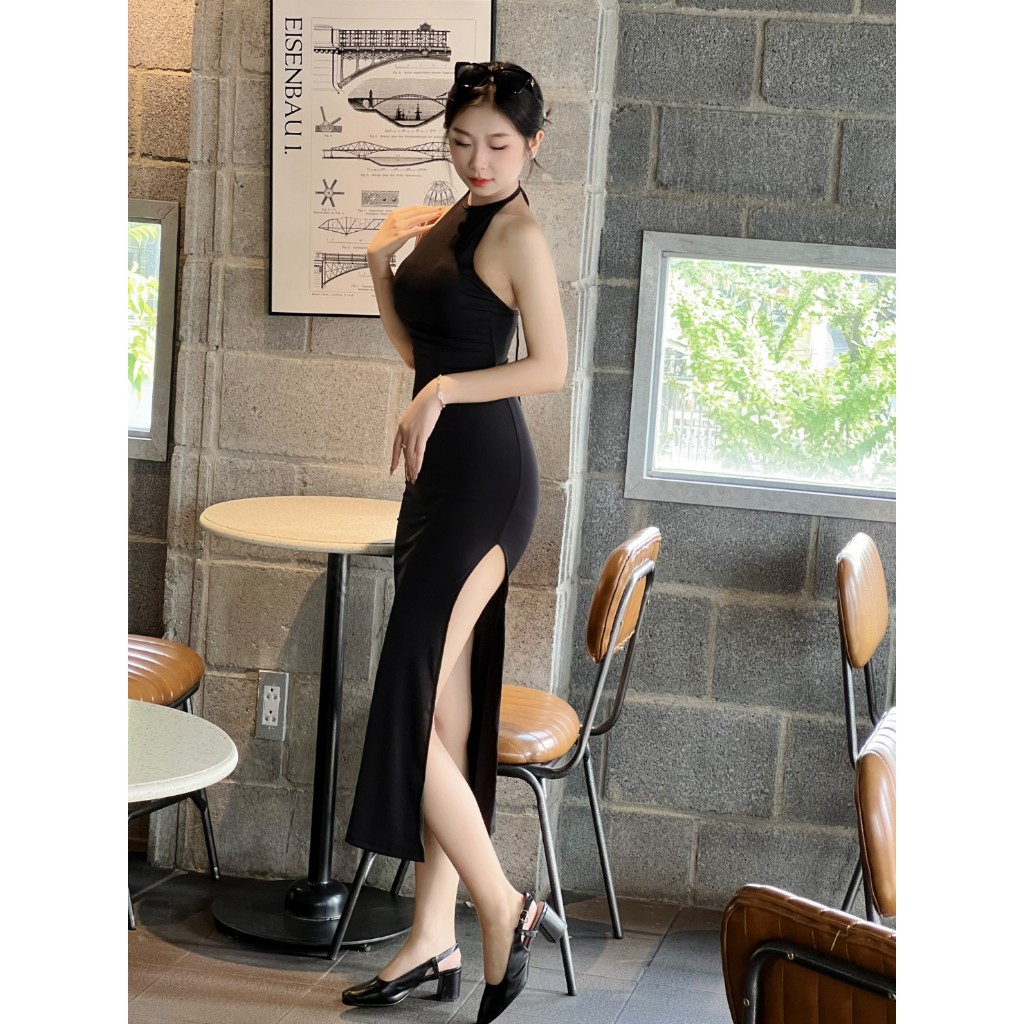 Váy yếm maxi nữ Sanjoli set dự tiệc dáng dài chữ A chất thun phong cách sexy Hàn quốc trẻ trung VD006