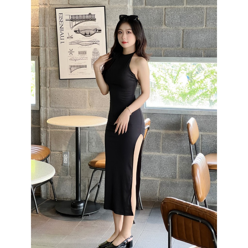 Váy yếm maxi nữ Sanjoli set dự tiệc dáng dài chữ A chất thun phong cách sexy Hàn quốc trẻ trung VD006