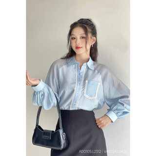 Áo sơ mi nữ tay dài RUZA sơ mi oversized form rộng chất liệu tơ thanh lịch sang trọng ADO105
