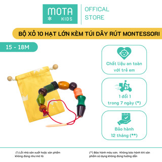 Đồ chơi tập xỏ hạt lớn kèm túi rút cho bé từ 15-18 tháng Montessori Mota- Học cách tư duy & sử dụng tay- Hàng chính hãng