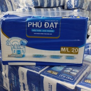 Bỉm dán người già túi 20 miếng Phú Đạt Size M/L XL từ 40 đến 95 kg cho bệnh nhân, người lớn tuổi có vách ngăn chống trào