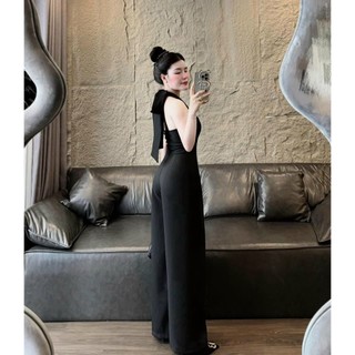   5,5 Sales Freeship  Jum thời trang nữ sang chảnh jumsuilt cổ yếm cột nơ hở lưng quần ống rộng đi tiệc đi chơi dx 