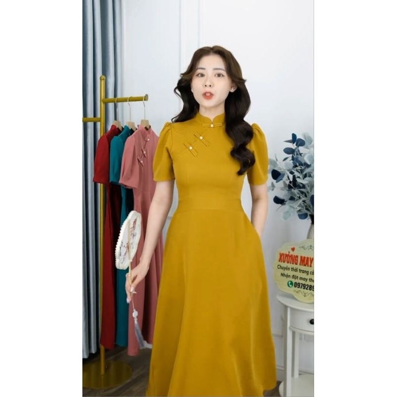 Đầm cổ cao dáng A