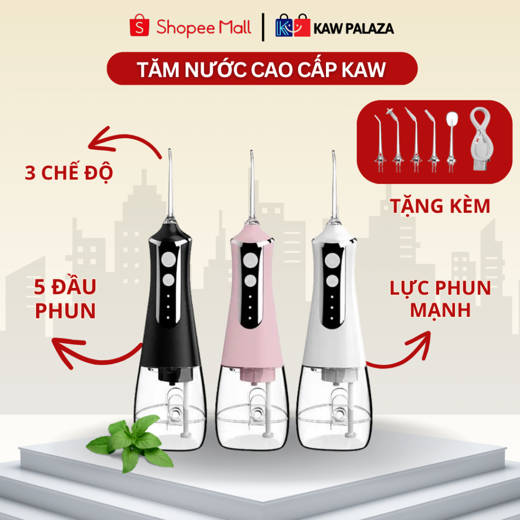 Máy tăm nước cầm tay KAW 300ml, bình xịt vệ sinh răng miệng, (mẫu mới) Cải tiến công nghệ tia nước sạch X4 Lần