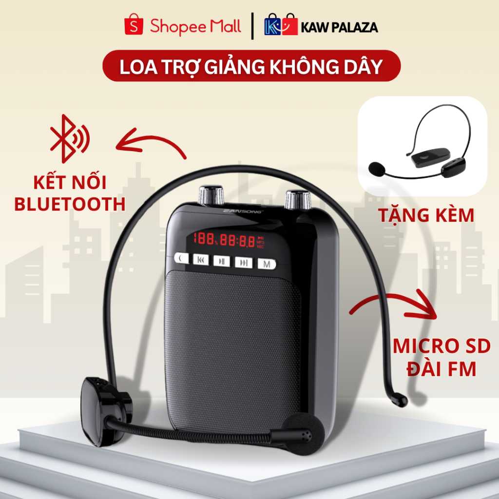 Loa Trợ Giảng Không Dây, Máy Trợ Giảng KAW ZS, Hỗ Trợ Bluetooth, Âm Thanh To, Rõ Ràng, Dễ Dàng Sử Dụng