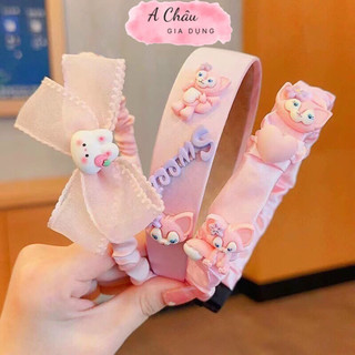 Set 3 Băng đô cài tóc/bờm tóc cho bé hoạt hình gấu dâu Lotso bọc vải caro phong cách Hàn Quốc xinh xắn
