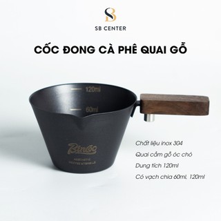Cốc đong cà phê espresso bincoo chất liệu inox quai cầm gỗ sang trọng