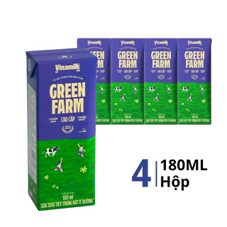 Lốc 4 hộp sữa tươi tiệt trùng rất ít đường Vinamilk Green Farm 180ml