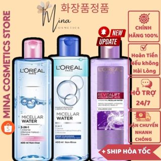 Nước tẩy trang L'Oreal Paris 3-in-1 Micellar Water 400ml dành cho da dầu da nhạy cảm, dưỡng ẩm cho da khô, làm sạch sâu