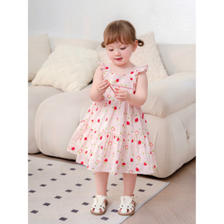 Váy Bé Gái CARROT Hai Dây Cánh Tiên, Họa Tiết Quả Dâu, Chất Liệu Thô Cotton Thoáng Mát Thấm Hút Mồ Hôi Tốt