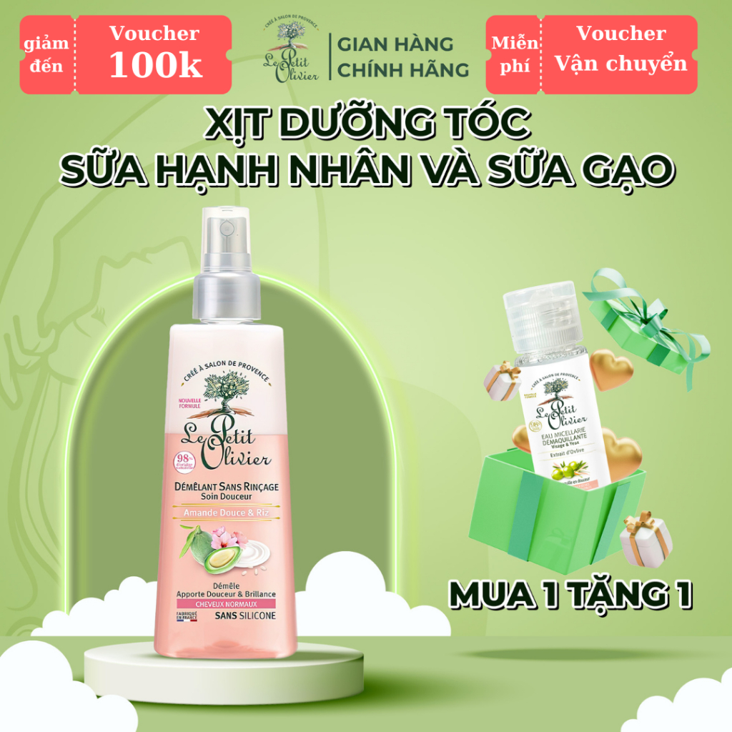 Xịt Dưỡng Tóc Chiết Xuất Sữa Hạnh Nhân và Sữa Gạo Le Petit Olivier 150ml