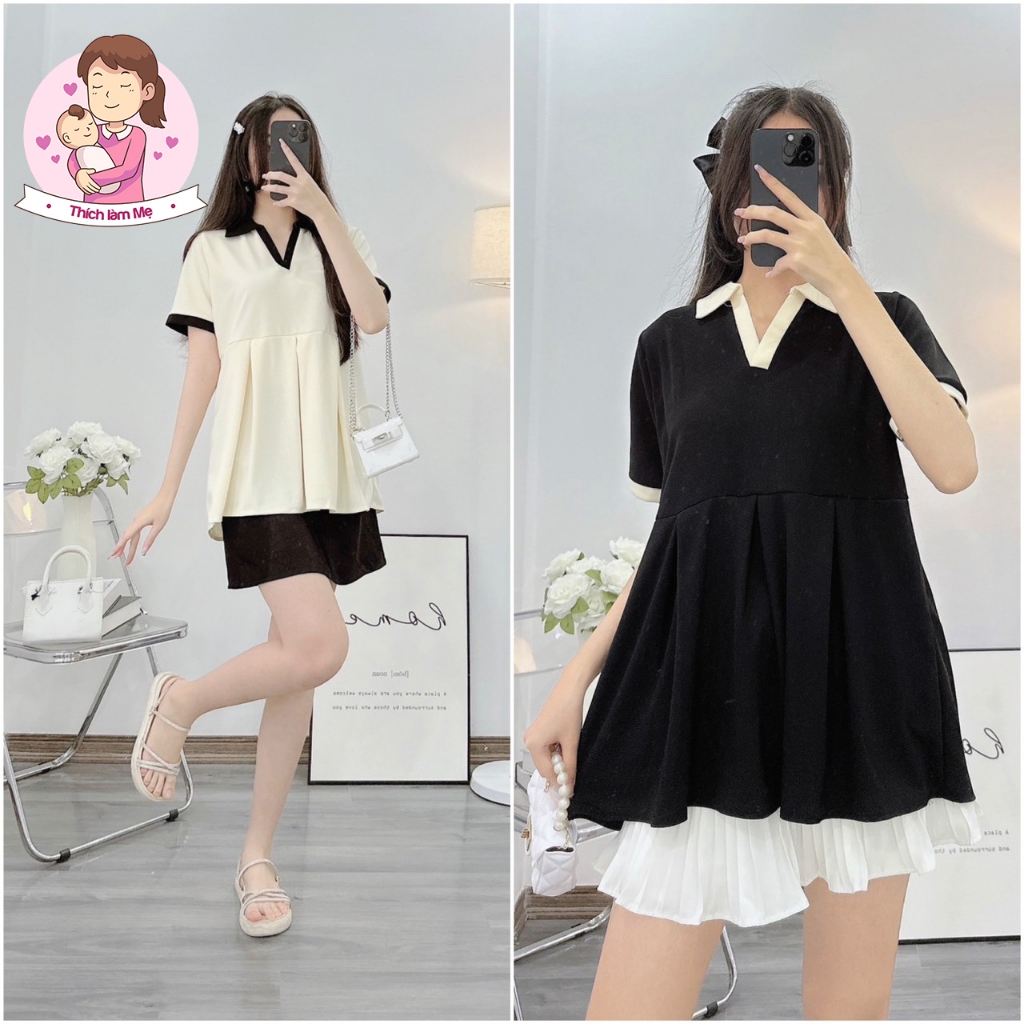 Áo bầu thiết kế chất thun Tổ Ong cổ chữ V, chất mềm mịn, thoáng mát, phong cách thời trang xinh tươi