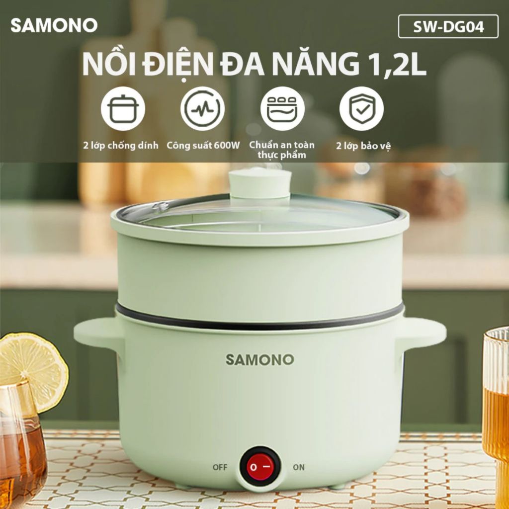 Nồi điện đa năng Samono SW-DG04 dung tích 1.2L công suất 600W 2 lớp chống dính chuẩn an toàn thực ph