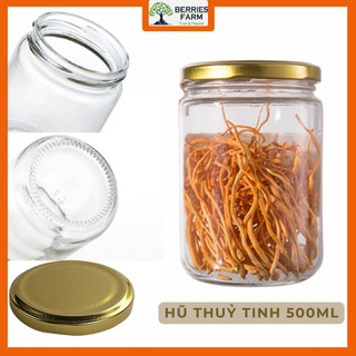 HŨ THỦY TINH TRÒN 500ML nắp thiết vàng, đựng mật ong/chanh đào/nước cốt dâu tằm/gia vị/quà tặng