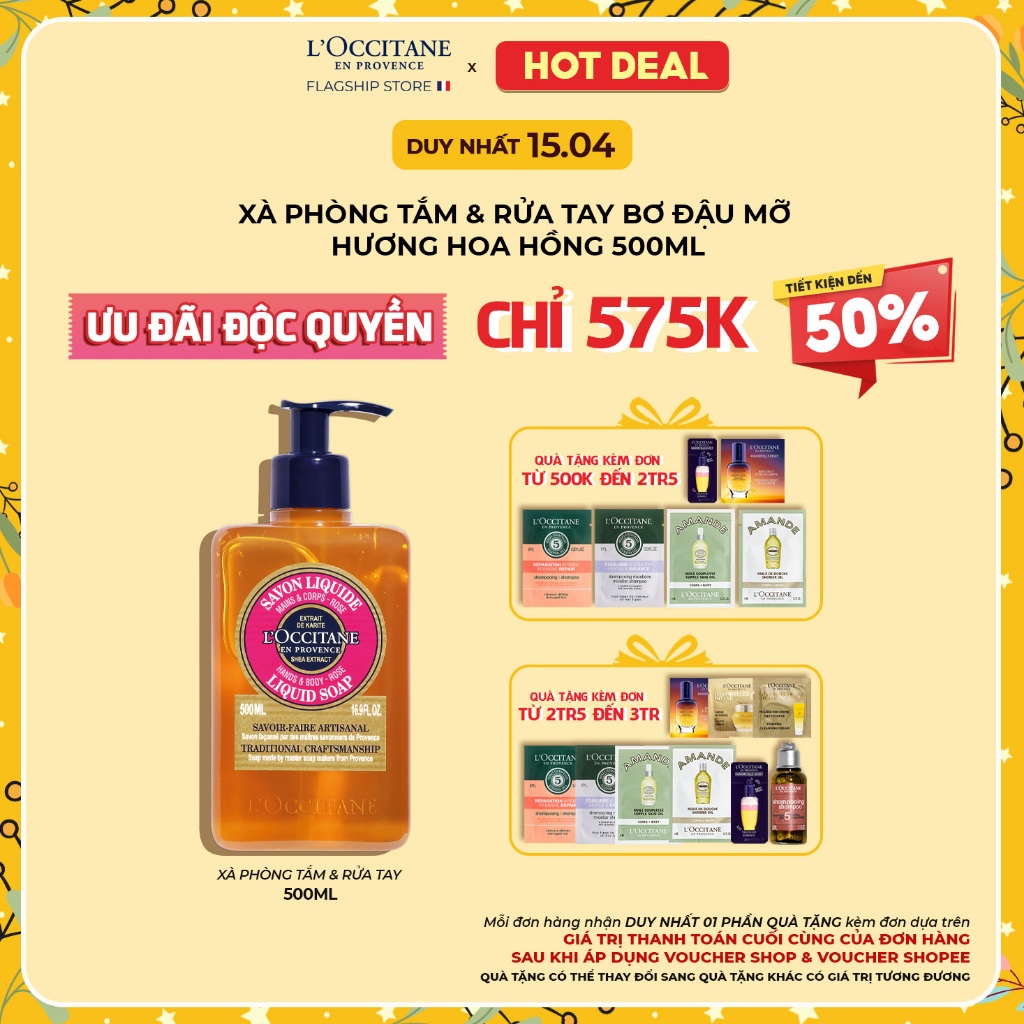 Gel Tắm & Rửa Tay Bơ Đậu Mỡ Hương Hoa Hồng Shea Butter Rose Liquid Soap 500ml L'Occitane