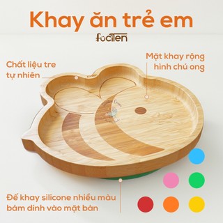 Khay ăn trẻ em bằng tre, đế silicone bám dính bề mặt, hình ong - FUCITEN