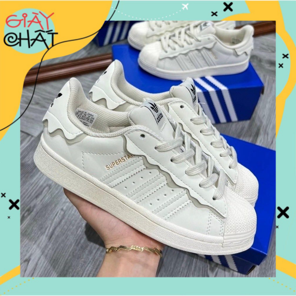 Giày_Adidas Superstar Màu Trắng 3 Sọc , Giày Thể Thao Nam Nữ Adidas Mũi Sò Trắng Hồng Xanh