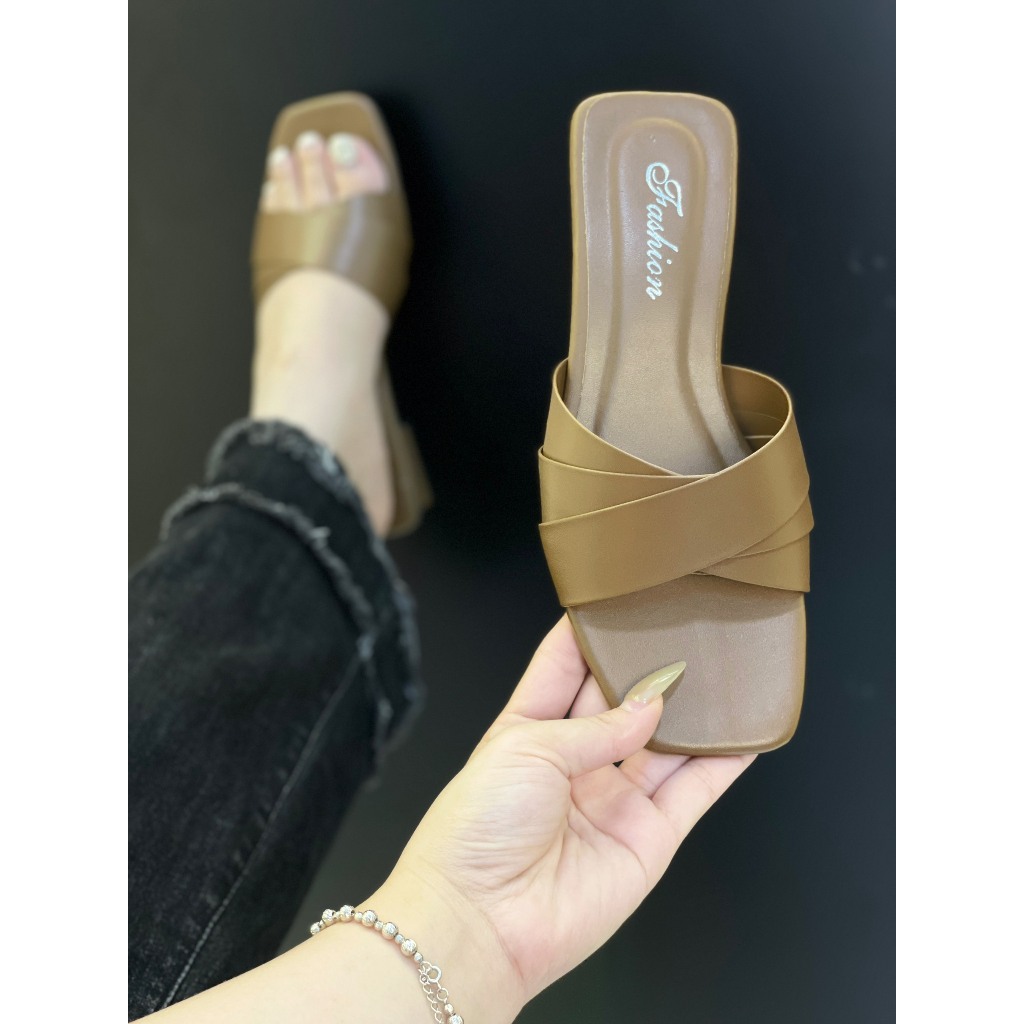 Dép cao gót nữ 3p Guốc nữ cao gót dây mảnh chéo hàn quốc nhiều màu 2025