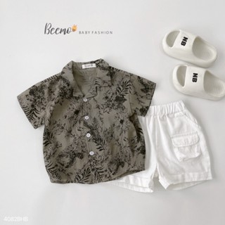  Bộ sơmi cổ V Summer cho bé trai Beemo Chất liệu thô hoạ tiết in lá kết hợp cùng kaki hàn siêu đẹp B488 