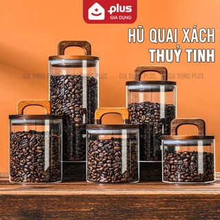 Lọ Thuỷ Tinh Nắp Kín Có Tay Cầm, Lọ Thuỷ Tinh Nắp Gỗ Borosilicate Chịu Nhiệt, Không Chứa Chì Cao Cấp PHALEDO (P-0361)