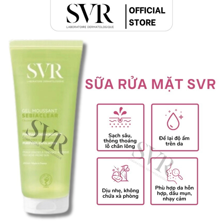 Sữa Rửa Mặt SVR Cho Da Dầu Mụn - SVR Sebiaclear Gel Moussant 200ml Loại Bỏ Tế Bào Da Chết SRM